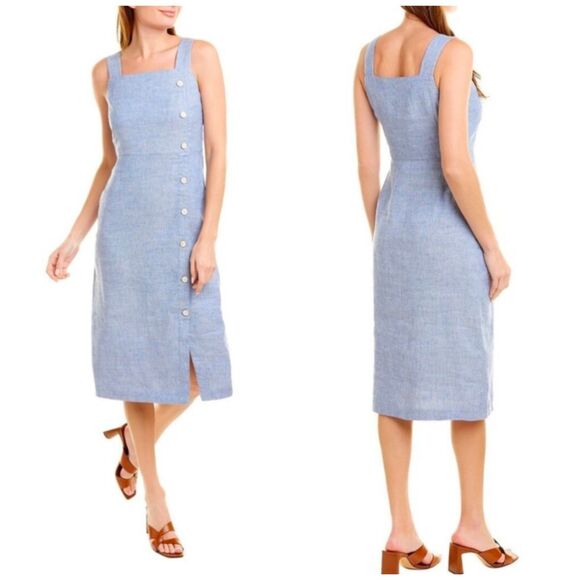 J. McLAUGHLIN "Leah Dress" Linen-Blend Chambray Midi Dress Classic Size 12 NWT - Picture 2 of 9